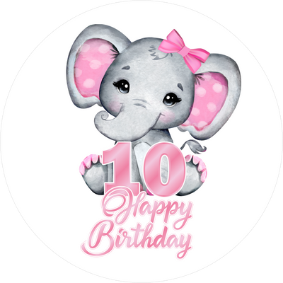 Pink Elefants-Tortenaufleger mit Zahl 10 - personalisierbar