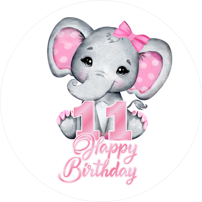 Pink Elefants-Tortenaufleger mit Zahl 11 - personalisierbar
