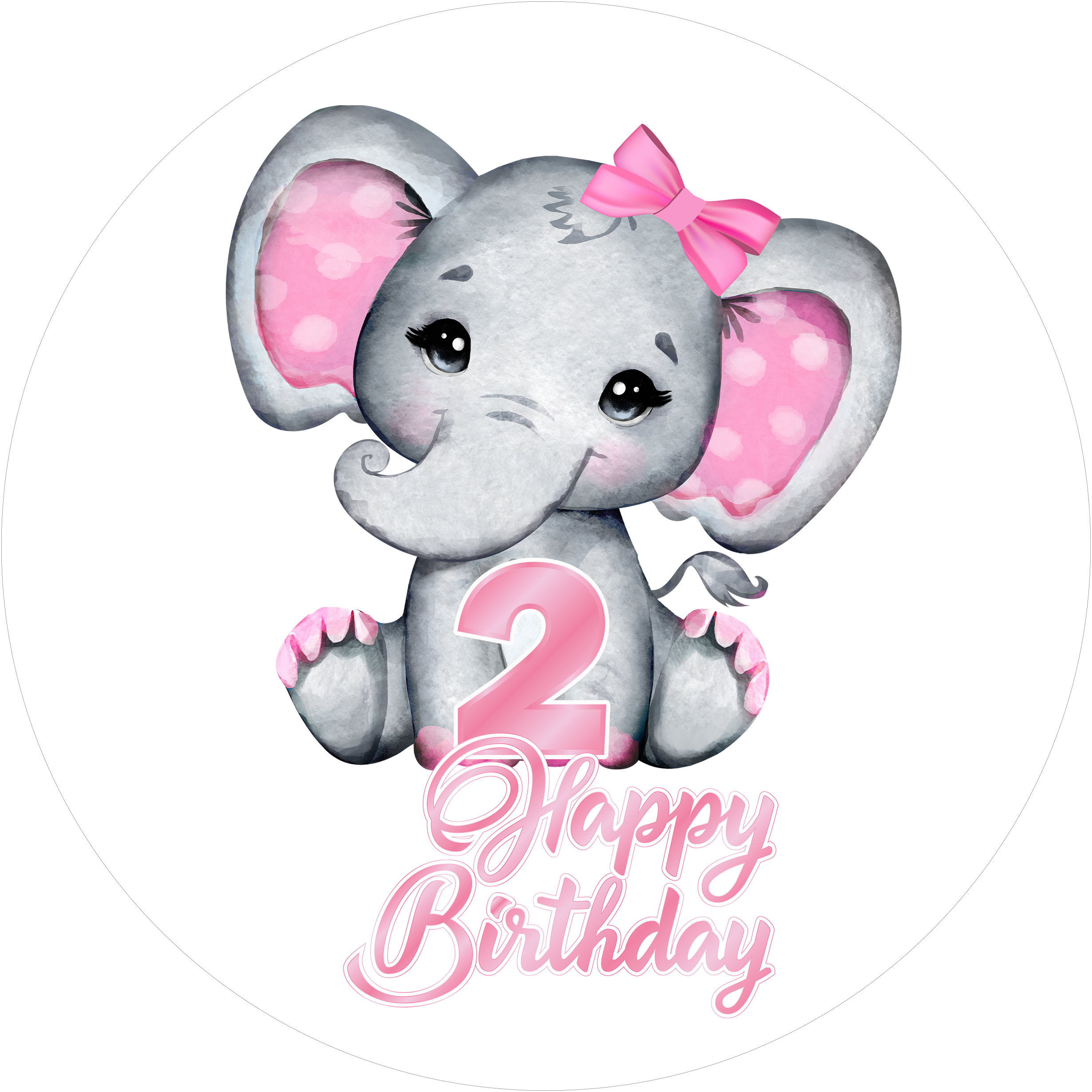 Pink Elefants-Tortenaufleger mit Zahl 2 - personalisierbar - Fondant- Torten- & Cupcakeaufleger Sugar Sweet Kitchen