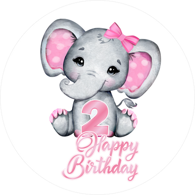 Pink Elefants-Tortenaufleger mit Zahl 2 - personalisierbar