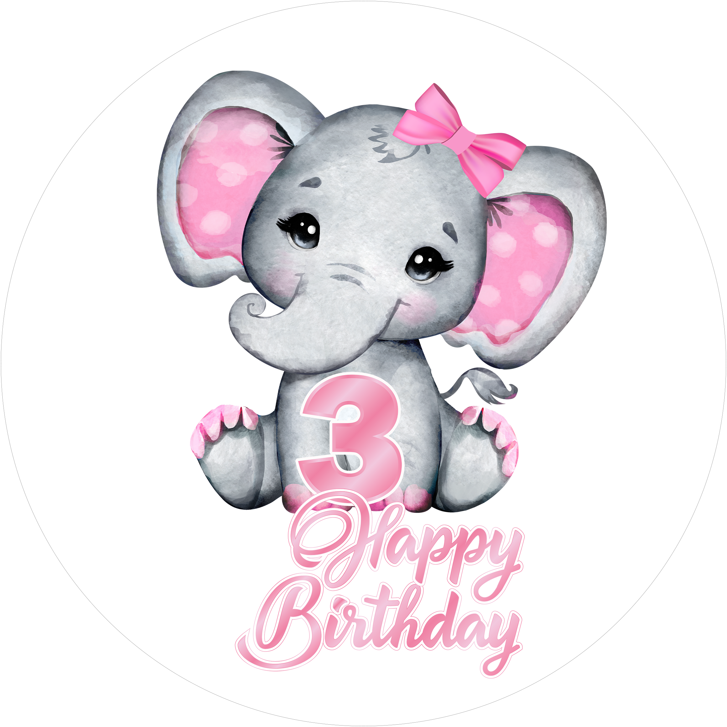 Pink Elefants-Tortenaufleger mit Zahl 3 - personalisierbar - Fondant- Torten- & Cupcakeaufleger Sugar Sweet Kitchen