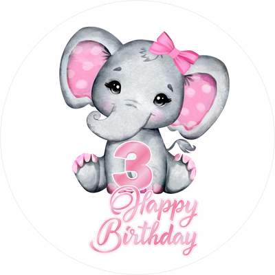 Pink Elefants-Tortenaufleger mit Zahl 3 - personalisierbar