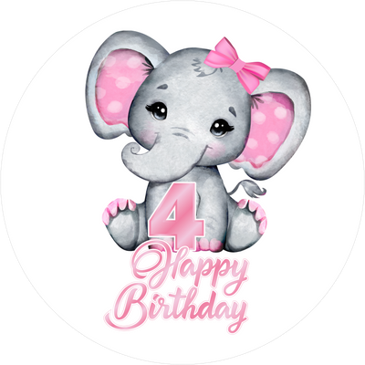 Pink Elefants-Tortenaufleger mit Zahl 4 - personalisierbar
