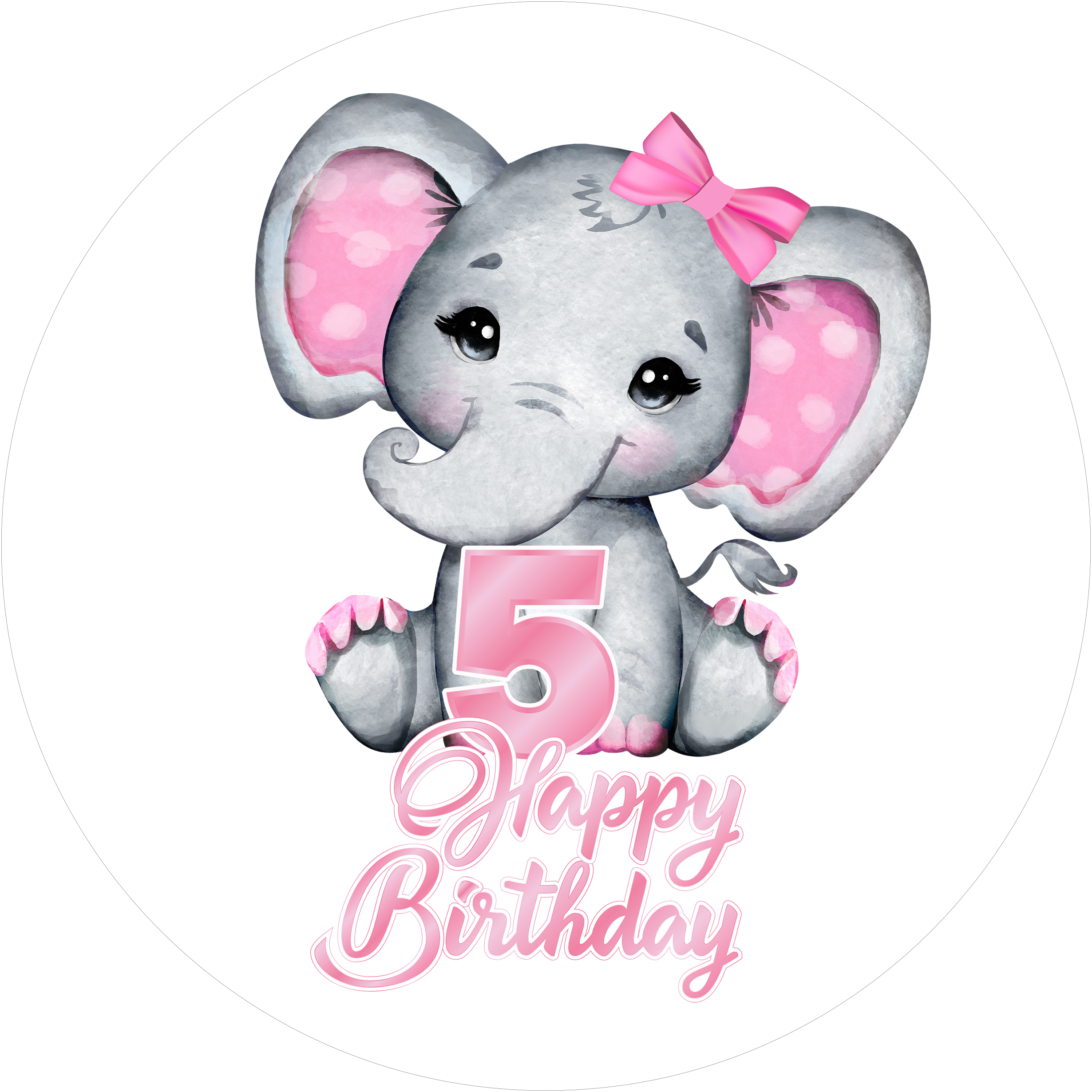 Pink Elefants-Tortenaufleger mit Zahl 5 - personalisierbar - Fondant- Torten- & Cupcakeaufleger Sugar Sweet Kitchen