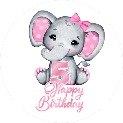 Pink Elefants-Tortenaufleger mit Zahl 5 - personalisierbar