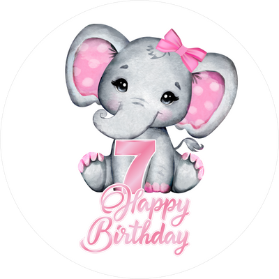 Pink Elefants-Tortenaufleger mit Zahl 7 - personalisierbar