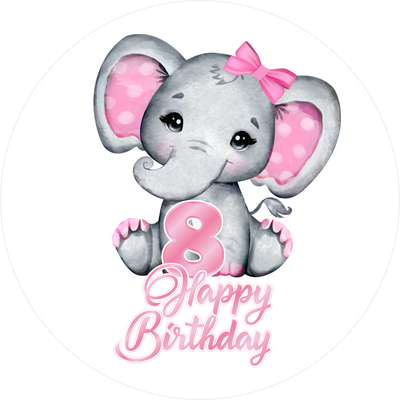 Pink Elefants-Tortenaufleger mit Zahl 8 - personalisierbar