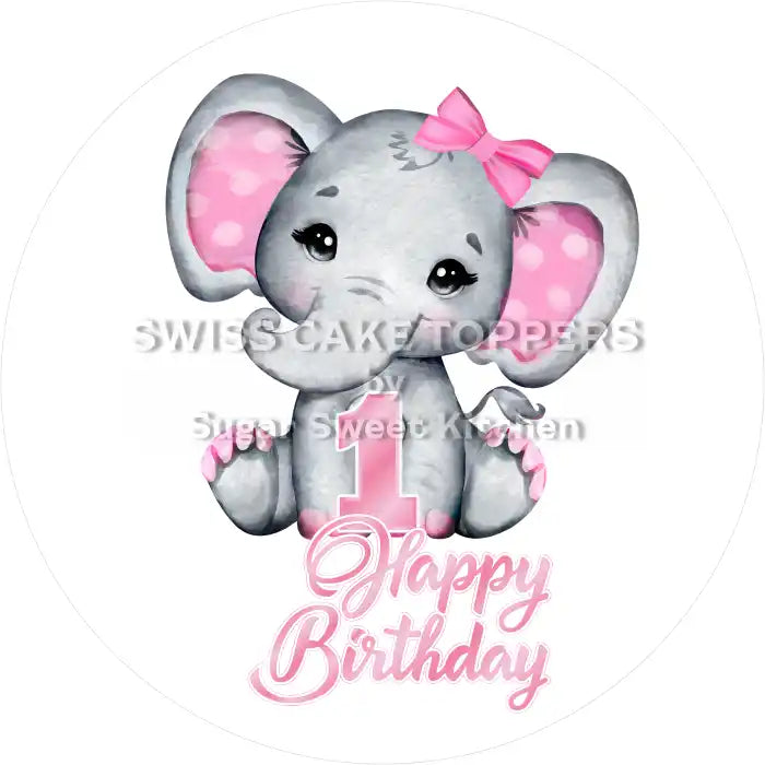 Tortenaufleger Elefant rosa mit Zahl 01 - essbar & personalisierbar - Fondant- Torten- Cupcakeaufleger Sugar Sweet