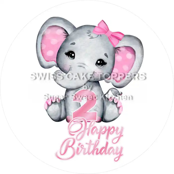 Pink Elefants-Tortenaufleger mit Zahl 2 - personalisierbar - Fondant- Torten- & Cupcakeaufleger Sugar Sweet Kitchen