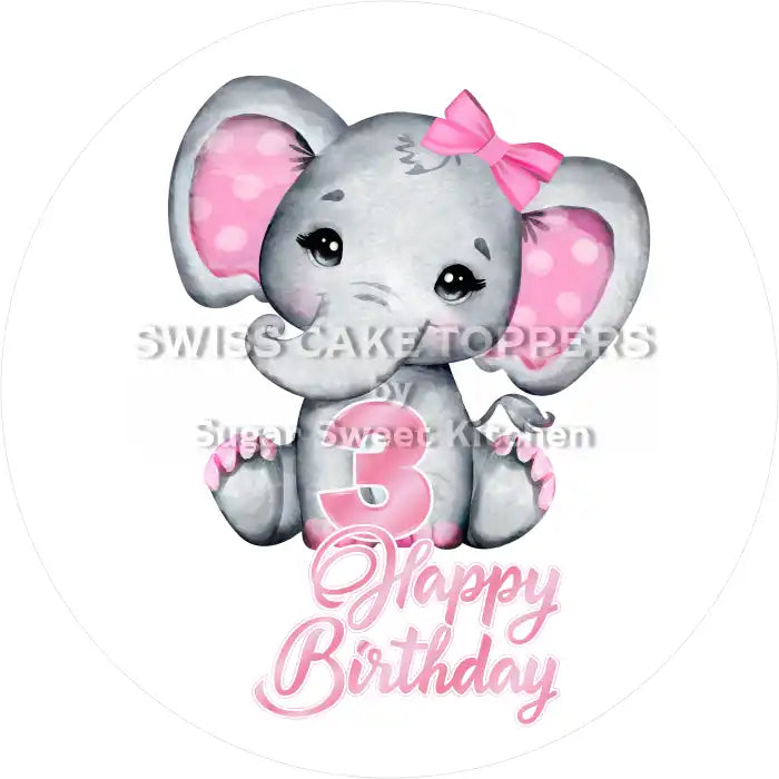 Pink Elefants-Tortenaufleger mit Zahl 3 - personalisierbar - Fondant- Torten- & Cupcakeaufleger Sugar Sweet Kitchen