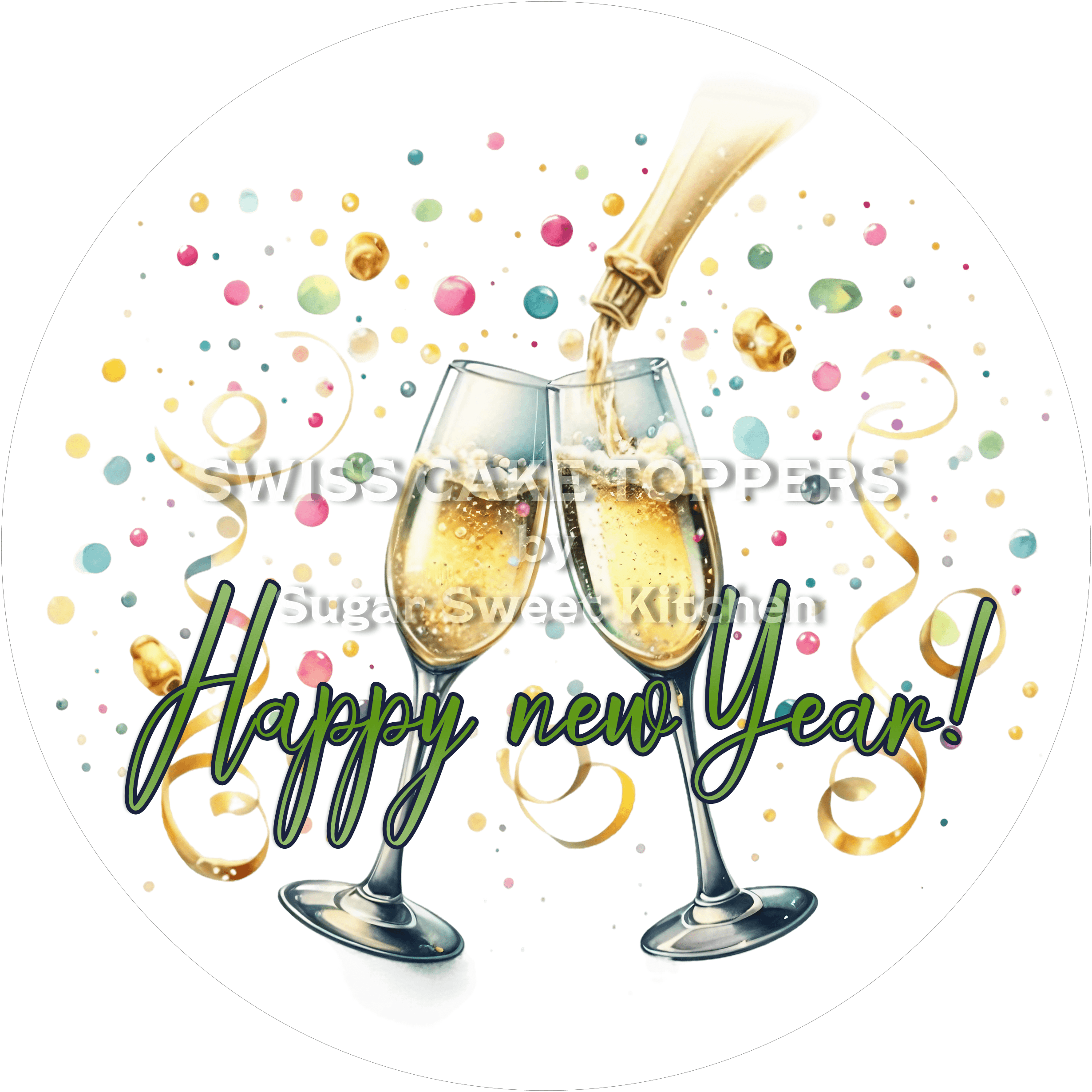 Prosit New Year-Tortenaufleger6 - personalisierbar - Fondant- Torten- & Cupcakeaufleger Sugar Sweet Kitchen