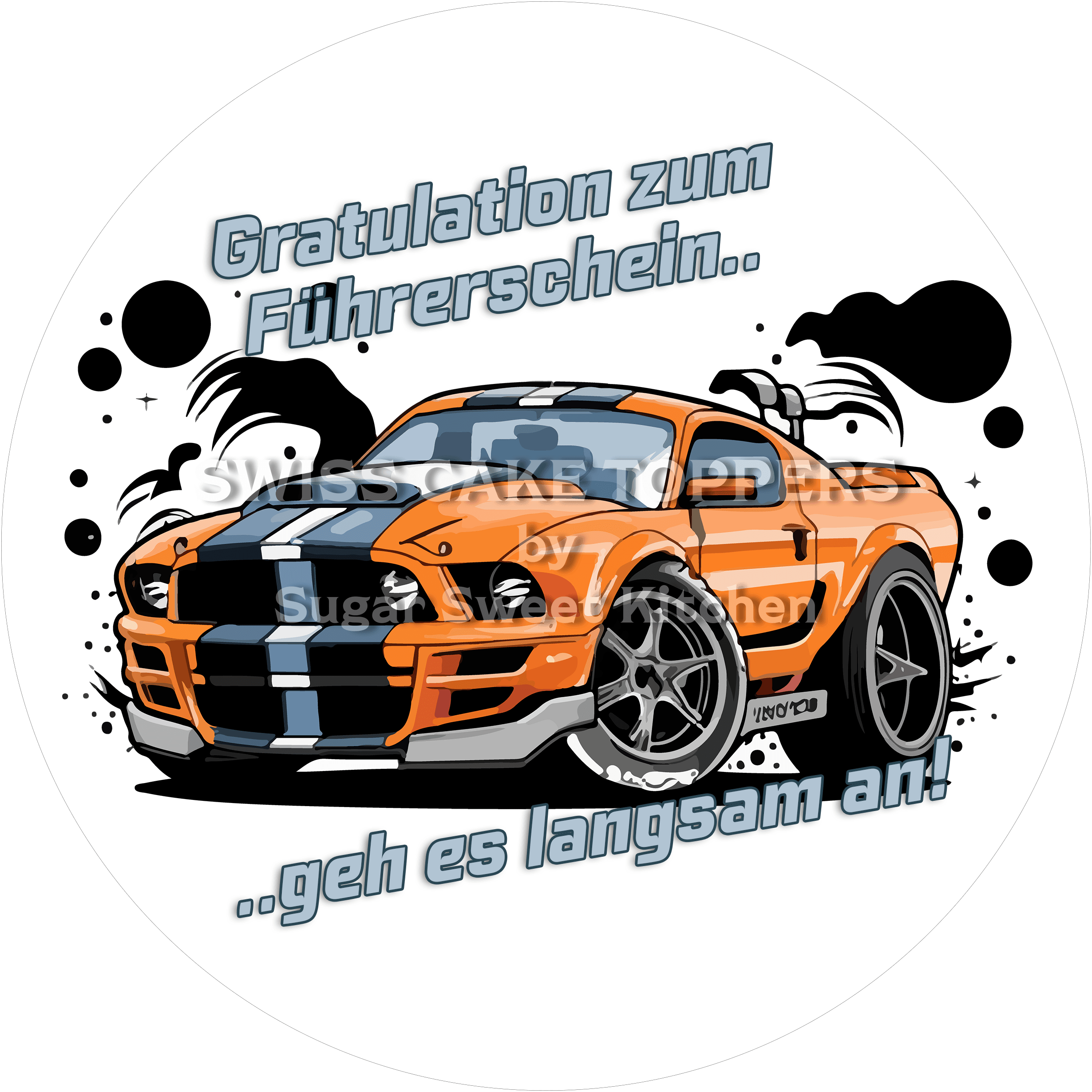 Rassiger Auto-Führerschein-Tortenaufleger5 - personalisierbar - Fondant- Torten- & Cupcakeaufleger Sugar Sweet Kitchen