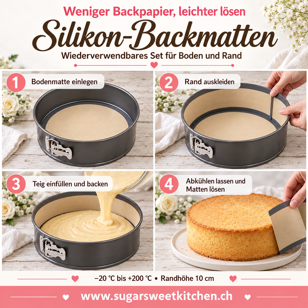 Rundes Silikon Backmatten Set mit Rand Ø 25,5cm / 2tlg. - Sugar Sweet Kitchen