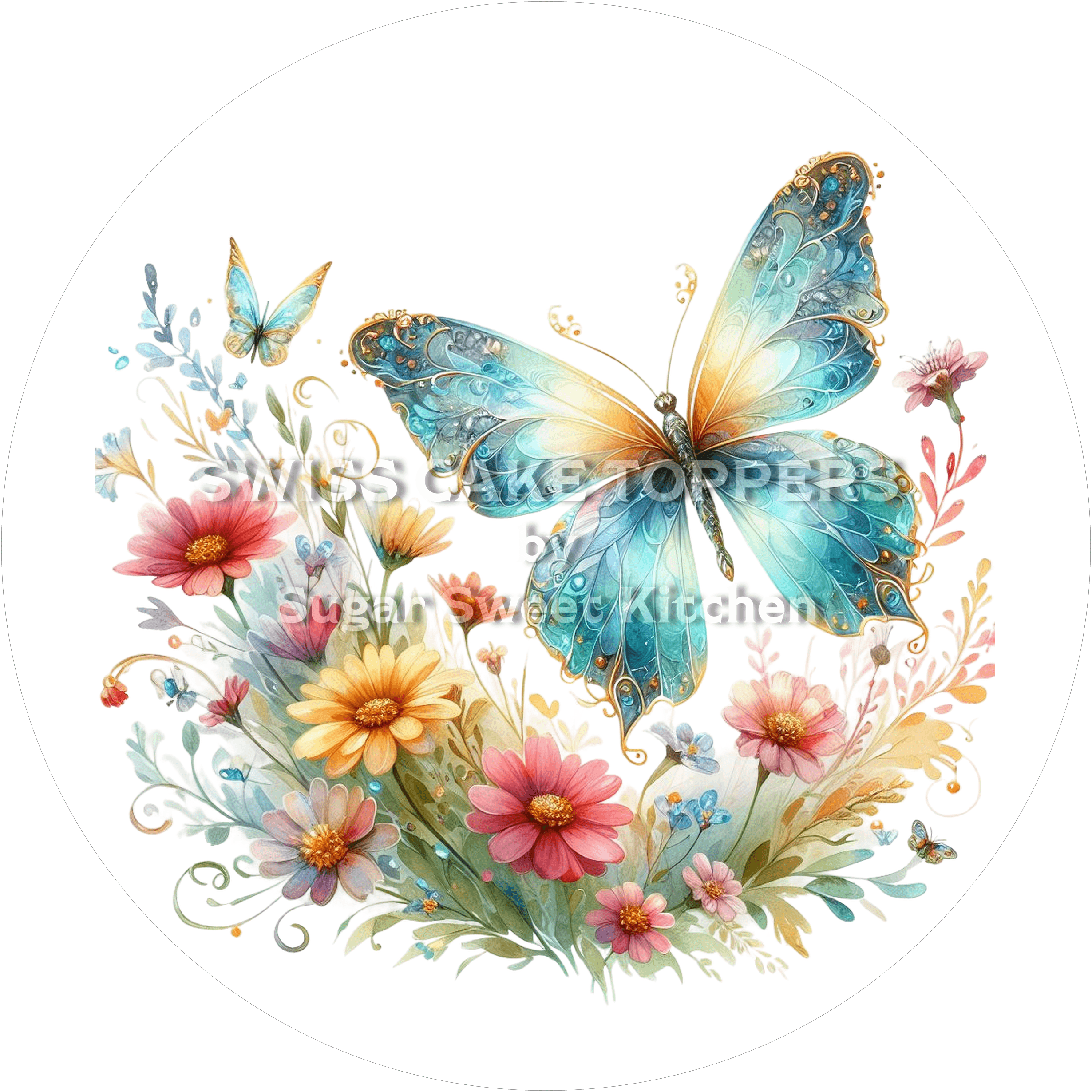 Schöner Schmetterling-Tortenaufleger2 - personalisierbar - Fondant- Torten- & Cupcakeaufleger Sugar Sweet Kitchen