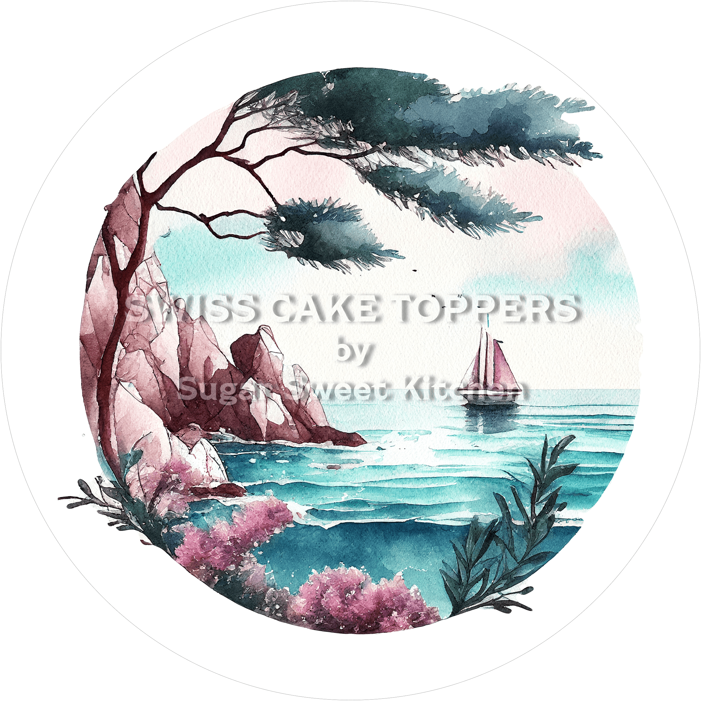 Schöner Tortenaufleger mit Seen- & Flussmotiven2 - personalisierbar - Fondant- Torten- Cupcakeaufleger Sugar Sweet