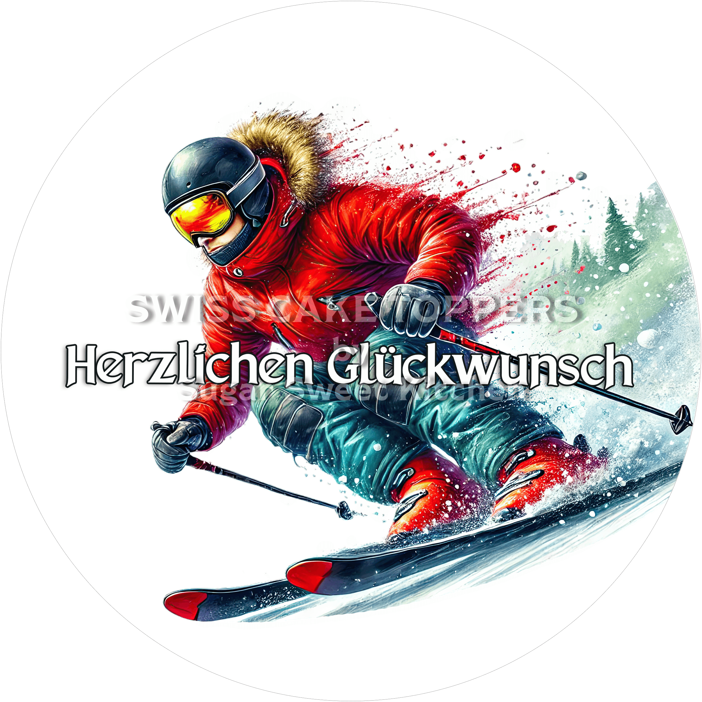 Sport-Tortenaufleger Skifahren1 - personalisierbar - Fondant- Torten- & Cupcakeaufleger Sugar Sweet Kitchen