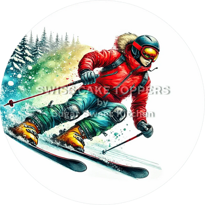 Sportlicher Skifahrer-Tortenaufleger2 -  personalisierbar