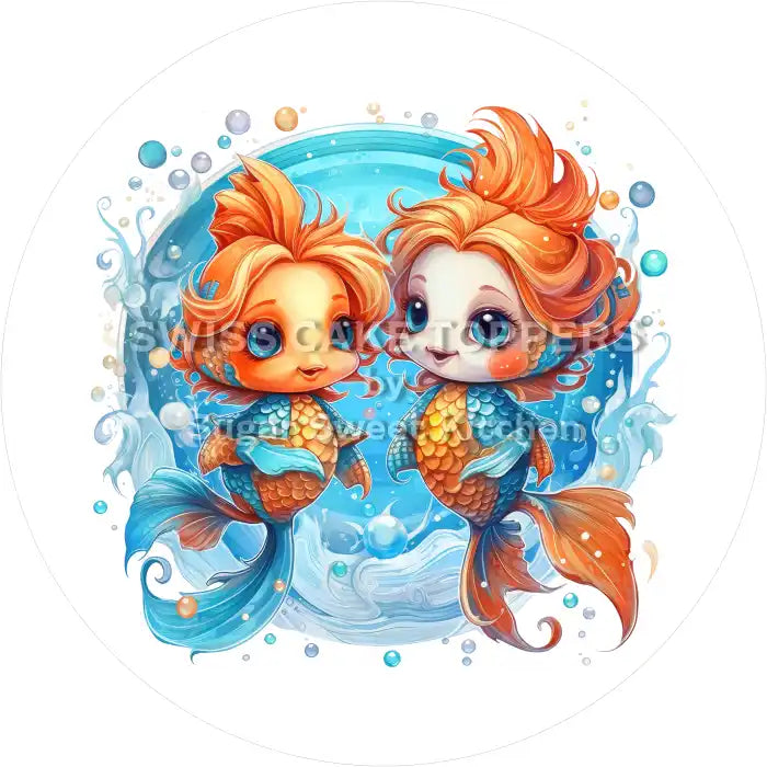 Sternzeichen Fische-Tortenaufleger1 - personalisierbar - Fondant- Torten- & Cupcakeaufleger Sugar Sweet Kitchen