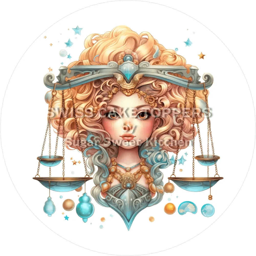 Sternzeichen Waage-Tortenaufleger1 - personalisierbar - Fondant- Torten- & Cupcakeaufleger Sugar Sweet Kitchen