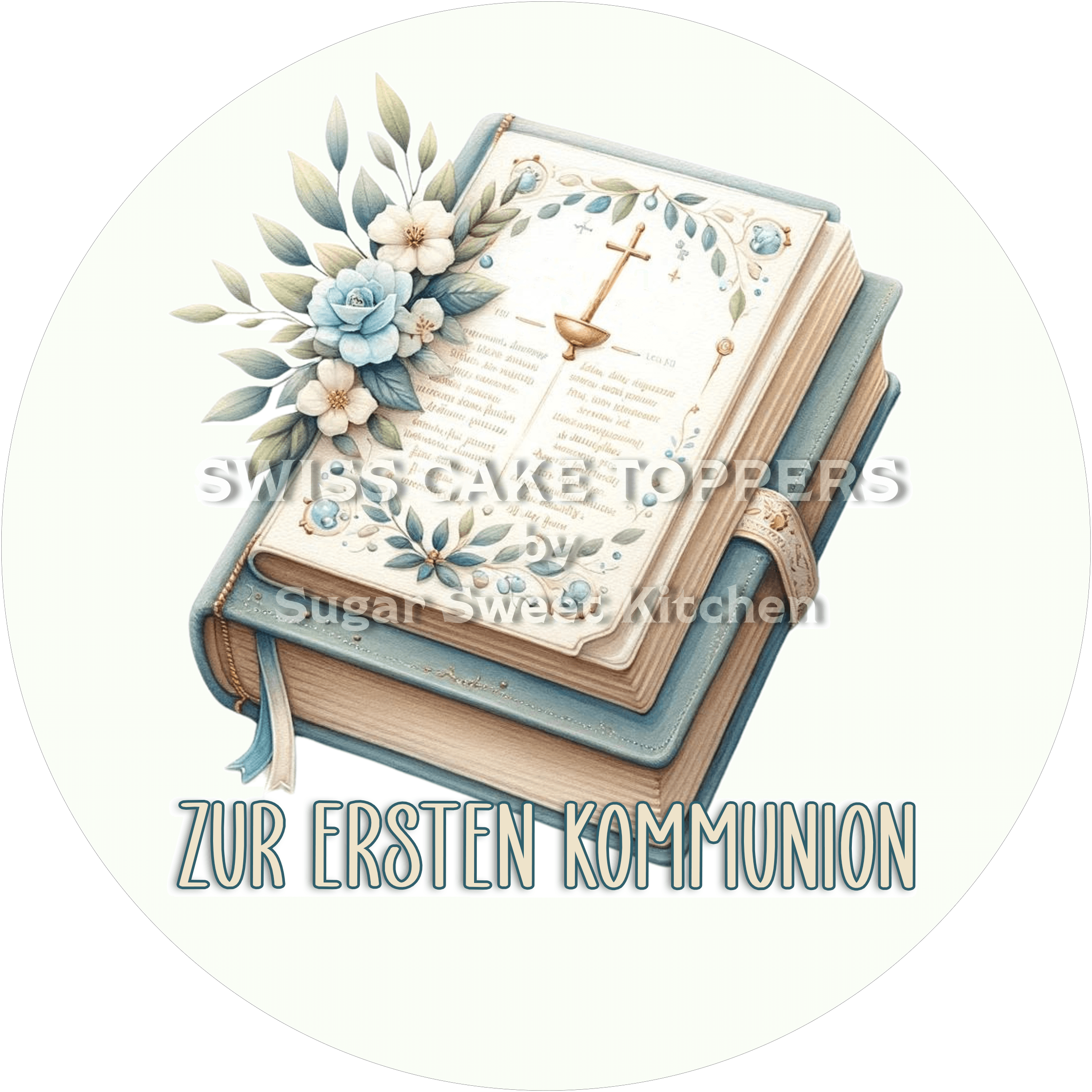 Stilvoller Tortenaufleger Kommunion4 - personalisierbar - Fondant- Torten- & Cupcakeaufleger Sugar Sweet Kitchen