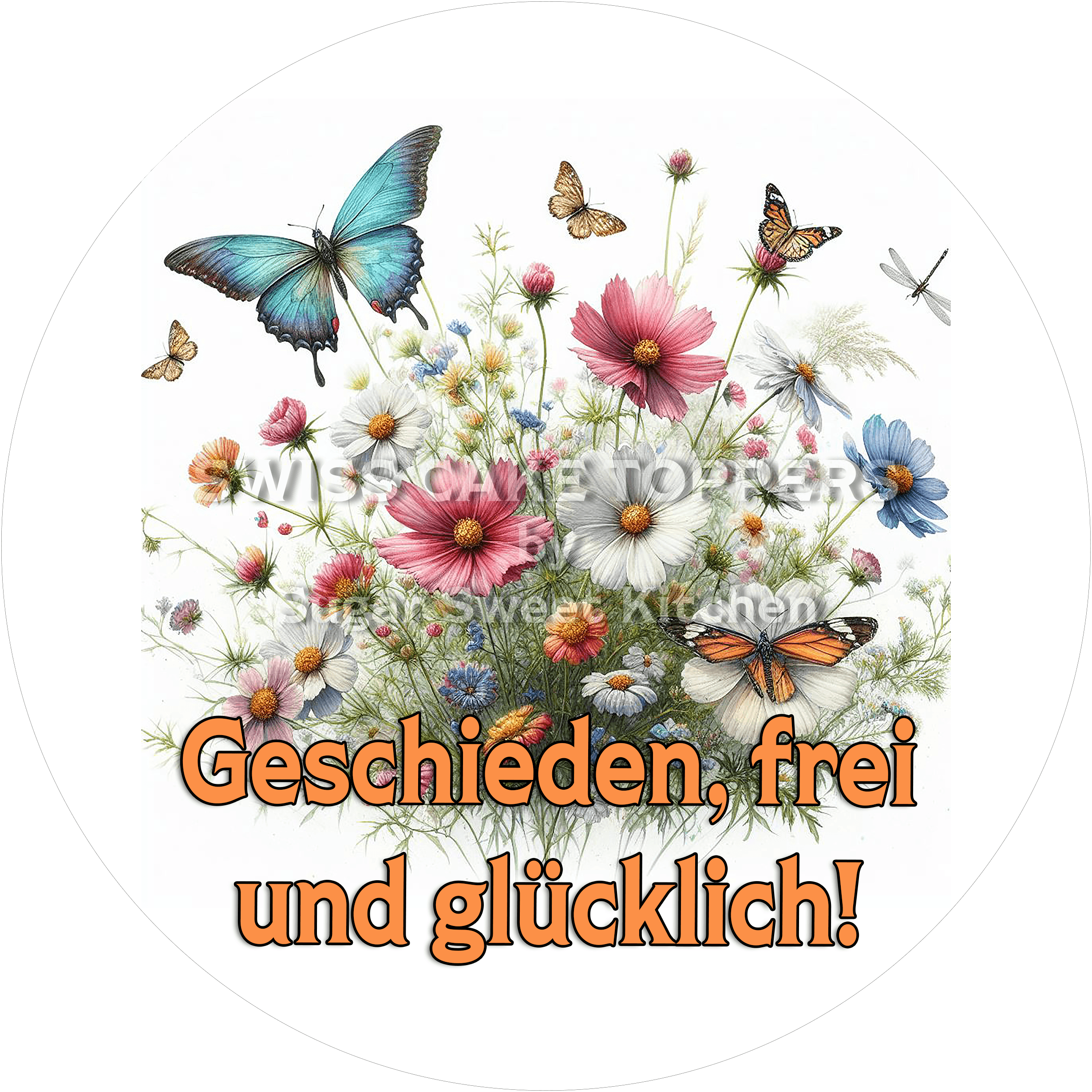 Süsser Scheidungs-Tortenaufleger - Flower24 - personalisierbar - Fondant- Torten- & Cupcakeaufleger Sugar Sweet Kitchen