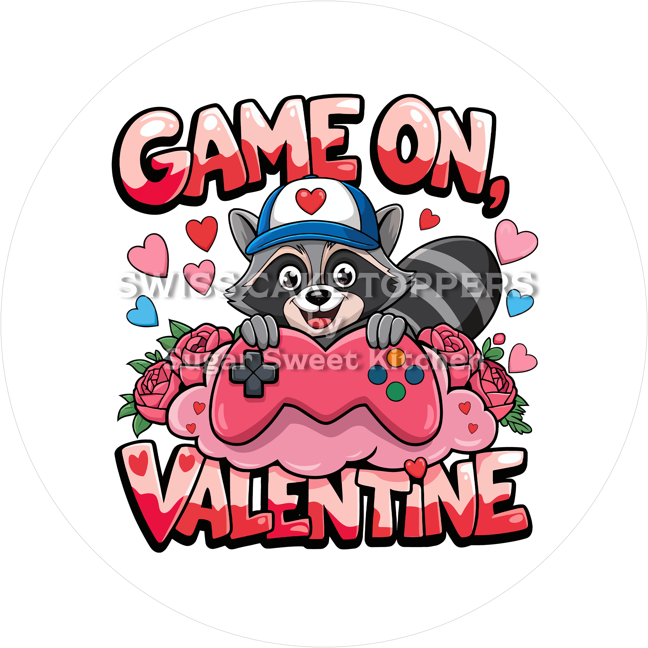 Süsser Valentins- Tortenaufleger für Gamer - personalisierbar - Fondant- Torten- & Cupcakeaufleger Sugar Sweet Kitchen