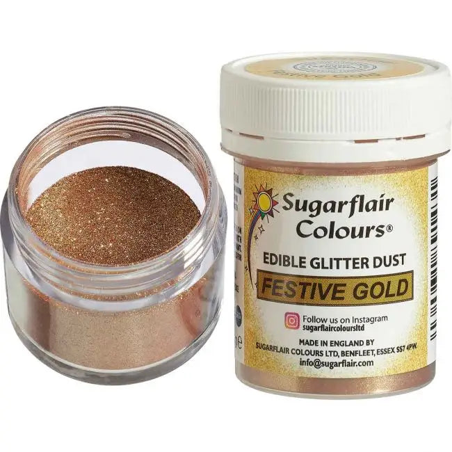 Sugarflair Edible Glitter Dust Glitzerpulver Festive Gold / 10g - Lebensmittelfarben Sugar Sweet Kitchen