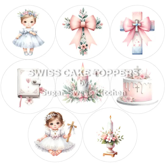 Taufe Cupcakes- & Dessertaufleger Girl 01 / 8Stk. - Fondant- Torten- Cupcakeaufleger Sugar Sweet Kitchen