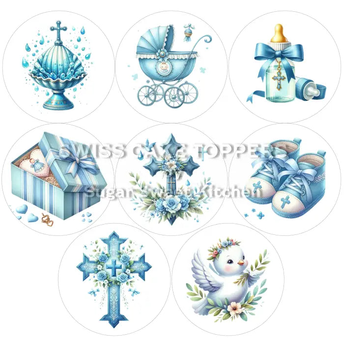 Taufe Cupcakes- & DessertauflegerBoy 01 / 8Stk. - Fondant- Torten- Cupcakeaufleger Sugar Sweet Kitchen