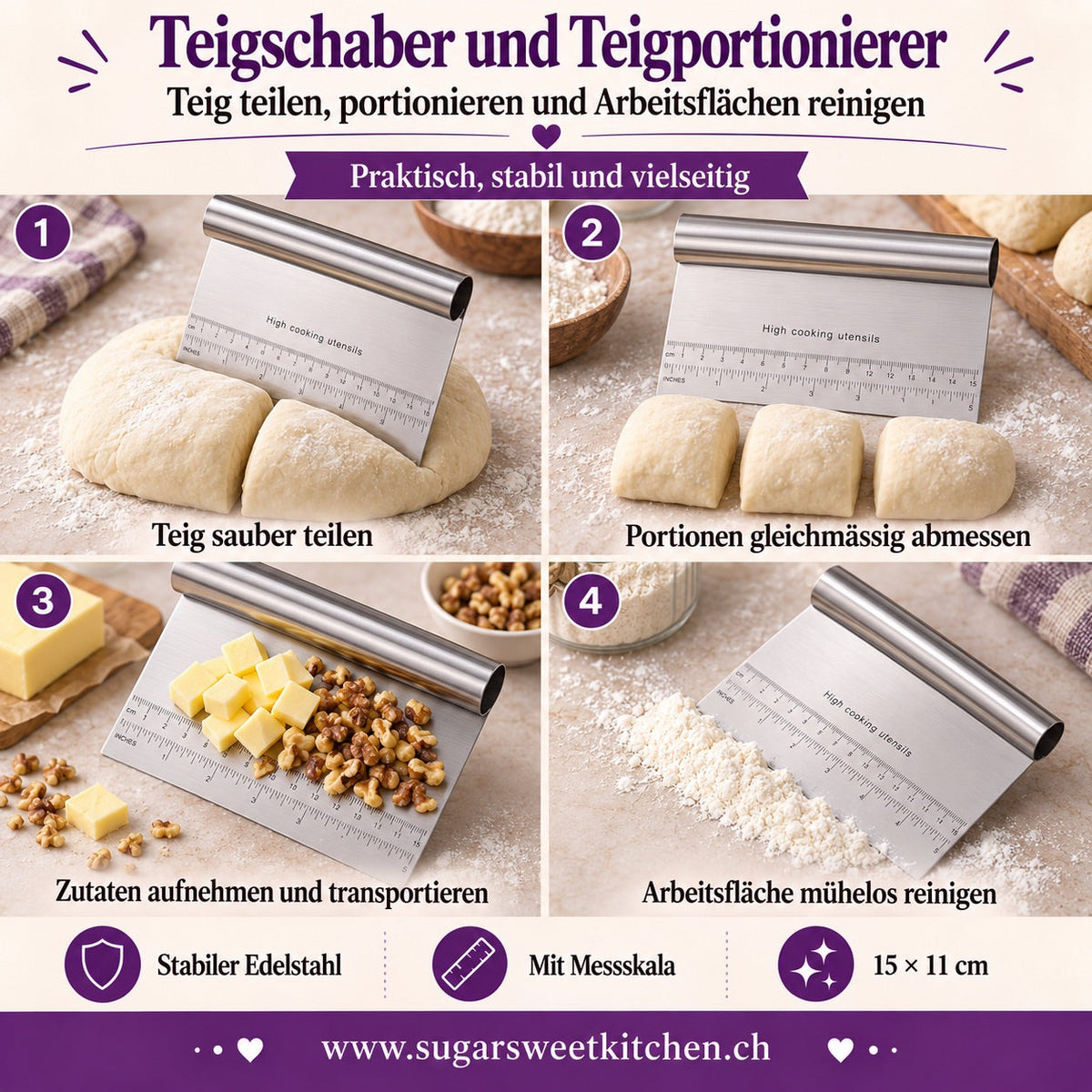 Teigschaber & Teigportionierer Edelstahl / 1 Stk. - Backzubehör Sugar Sweet Kitchen