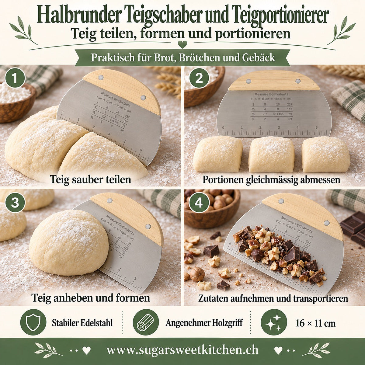 Teigschaber & Teigportionierer Halbrund mit Holzgriff / 1 Stk. - Backzubehör Sugar Sweet Kitchen