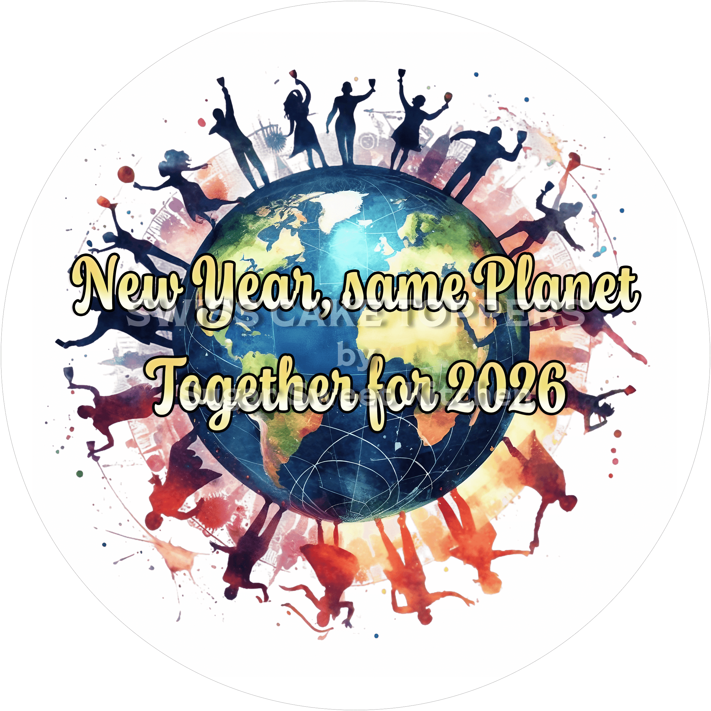 Together-New Year-Tortenaufleger mit Jahreszahl7 - personalisierbar - Fondant- Torten- & Cupcakeaufleger Sugar Sweet