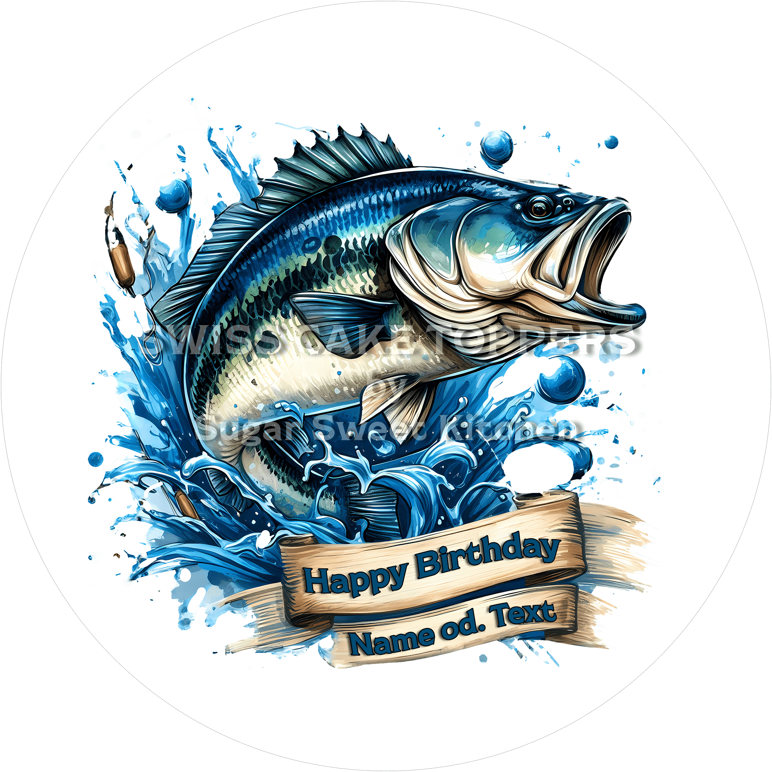 Toller Fischer-Tortenaufleger mit Text oder Namen - Fondant- Torten- & Cupcakeaufleger Sugar Sweet Kitchen