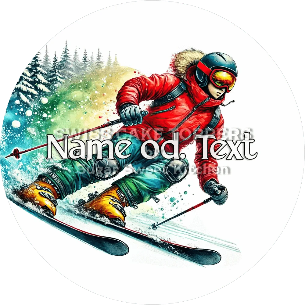 Toller Skifahrer-Tortenaufleger2 mit Name od. Text - Fondant- Torten- & Cupcakeaufleger Sugar Sweet Kitchen