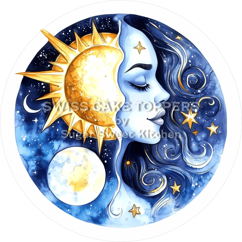 Toller Sonne & Mond-Tortenaufleger30 - personalisierbar - Fondant- Torten- Cupcakeaufleger Sugar Sweet Kitchen