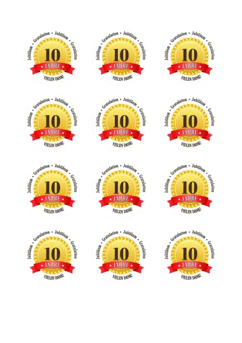 Tortenaufleger 10 Jahre Firmenjubiläum - essbar & personalisierbar - Fondant- Torten- Cupcakeaufleger Sugar Sweet