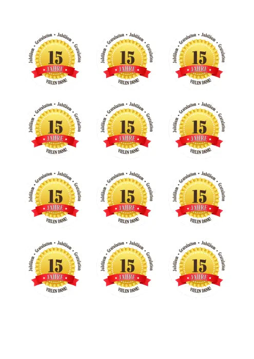 Tortenaufleger 15 Jahre Firmenjubiläum - essbar & personalisierbar - Fondant- Torten- Cupcakeaufleger Sugar Sweet