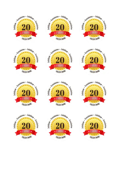Tortenaufleger 20 Jahre Firmenjubiläum - essbar & personalisierbar - Fondant- Torten- Cupcakeaufleger Sugar Sweet