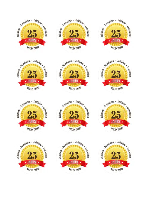 Tortenaufleger 25 Jahre Firmenjubiläum - essbar & personalisierbar - Fondant- Torten- Cupcakeaufleger Sugar Sweet