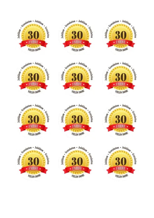 Tortenaufleger 30 Jahre Firmenjubiläum - essbar & personalisierbar - Fondant- Torten- Cupcakeaufleger Sugar Sweet