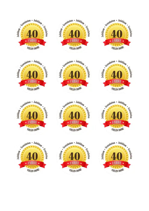 Tortenaufleger 40 Jahre Firmenjubiläum - essbar & personalisierbar - Fondant- Torten- Cupcakeaufleger Sugar Sweet