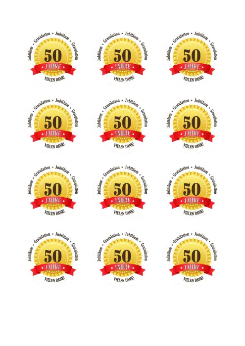 Tortenaufleger 50 Jahre Firmenjubiläum - essbar & personalisierbar - Fondant- Torten- Cupcakeaufleger Sugar Sweet