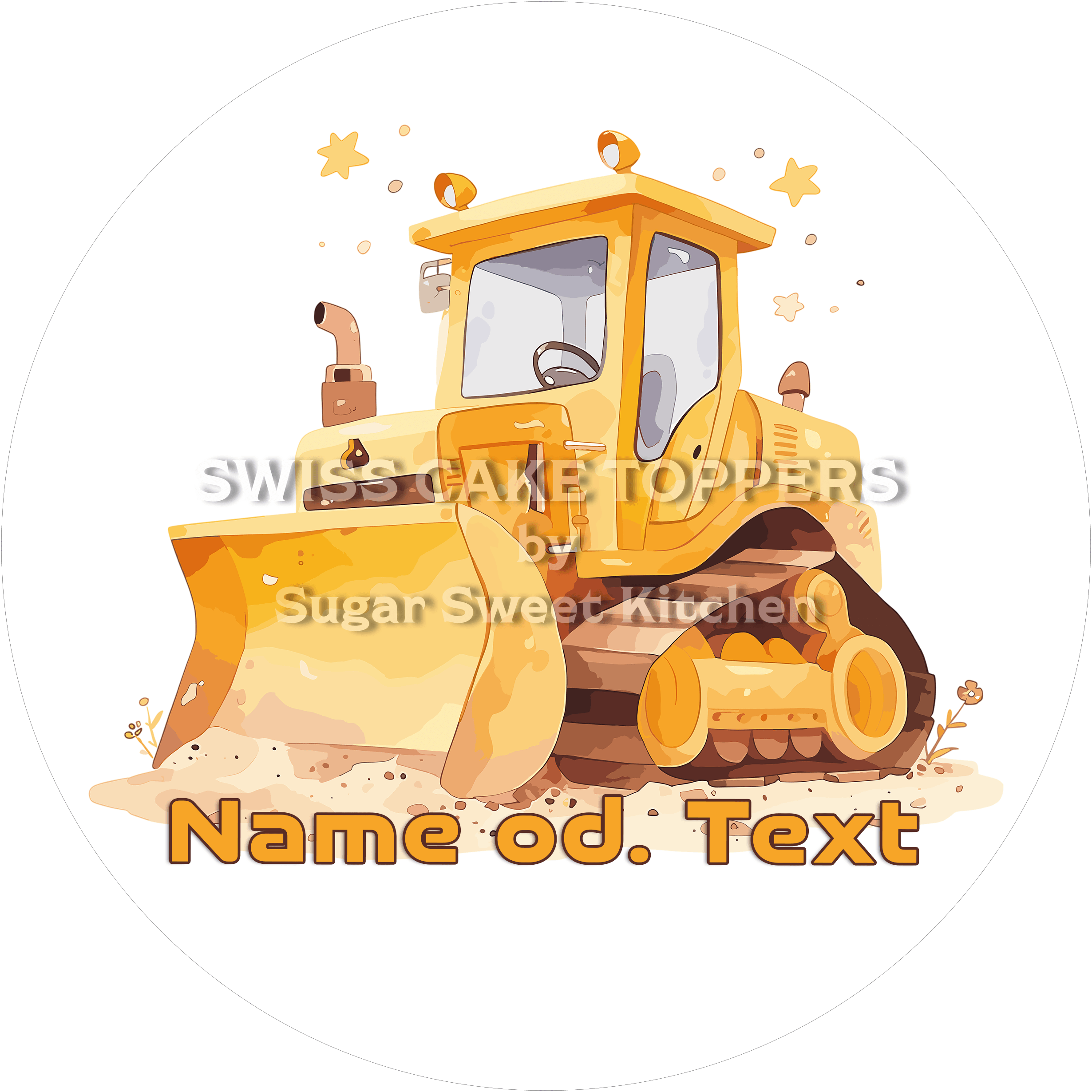 Tortenaufleger Bagger1- personalisiert - Fondant- Torten- & Cupcakeaufleger Sugar Sweet Kitchen