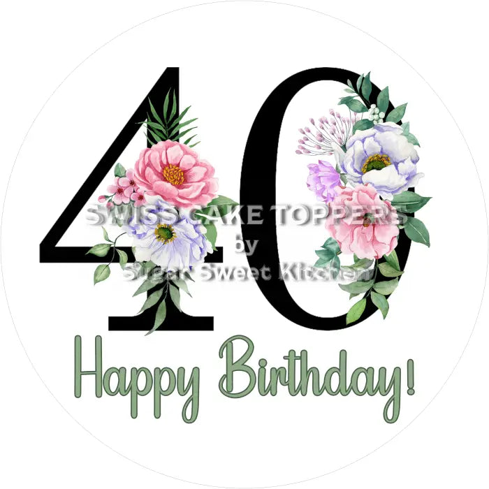 Tortenaufleger Blumen mit Zahlen - essbar & personalisiert - Fondant- Torten- Cupcakeaufleger Sugar Sweet Kitchen