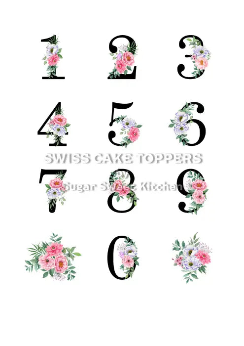 Tortenaufleger Blumen mit Zahlen - essbar & personalisiert - Fondant- Torten- Cupcakeaufleger Sugar Sweet Kitchen