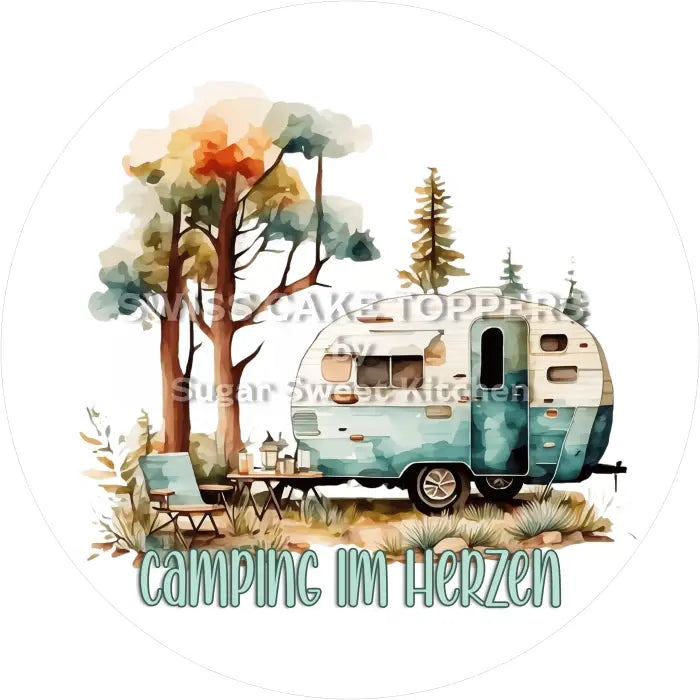 Tortenaufleger Camping 02 - essbar & personalisierbar - Fondant- Torten- Cupcakeaufleger Sugar Sweet Kitchen