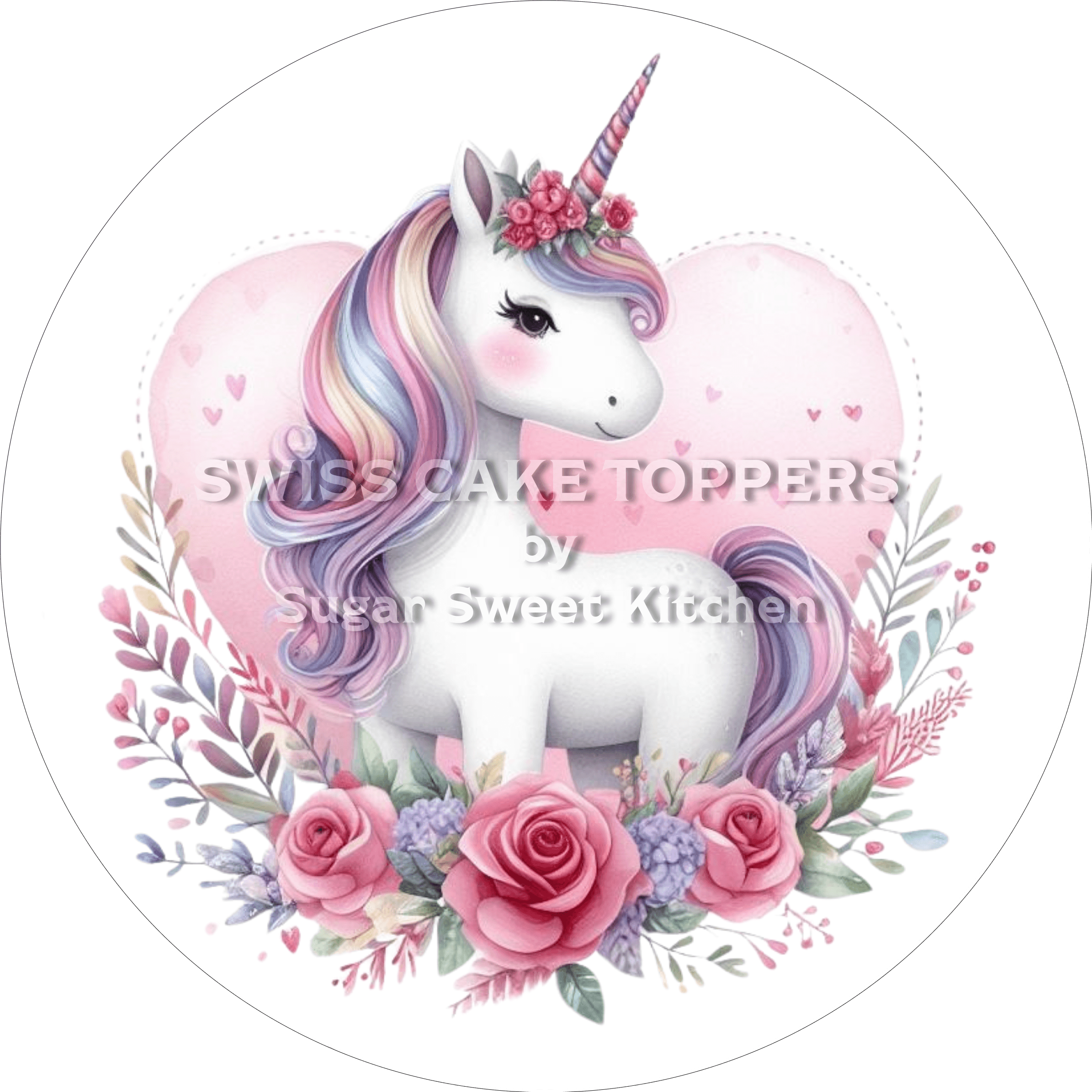 Tortenaufleger Einhorn - personalisierbar - Fondant- Torten- & Cupcakeaufleger Sugar Sweet Kitchen