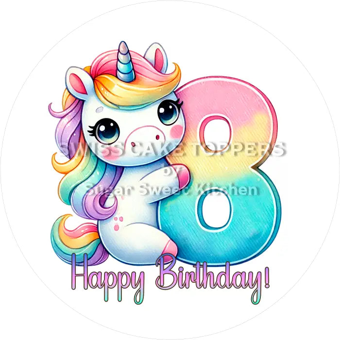 Tortenaufleger Einhorn mit Zahl 8 - essbar & personalisierbar - Fondant- Torten- Cupcakeaufleger Sugar Sweet Kitchen