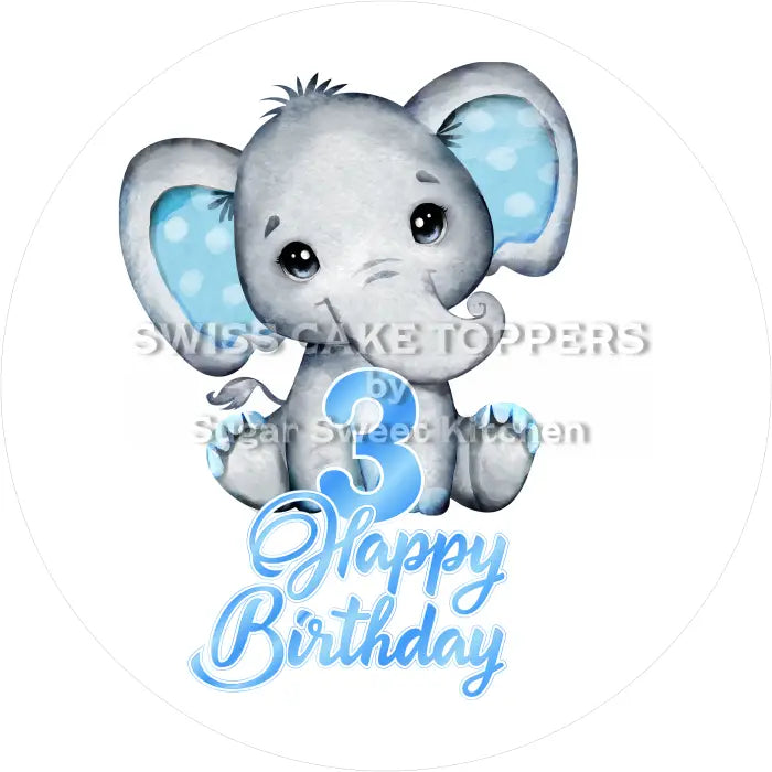 Tortenaufleger Elefant blau mit Zahl 03 - essbar & personalisierbar - Fondant- Torten- Cupcakeaufleger Sugar Sweet