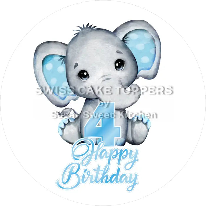 Tortenaufleger Elefant blau mit Zahl 04 - essbar & personalisierbar - Fondant- Torten- Cupcakeaufleger Sugar Sweet
